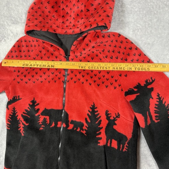 VTG Black Mountain Deep Pile Fleece Jacket Small Red Nordic Fair Isle Reversible - Picture 6 of 9